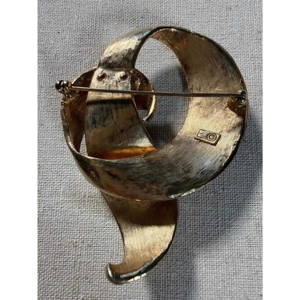 Vintage Eisenberg Artist Season Gold tone‎ Enamel Abstract Ribbon Brooch Pin